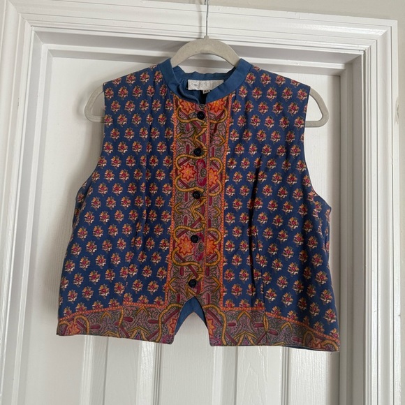 Pondicherri Indian block print vest Medium Large Vintage - Picture 1 of 6